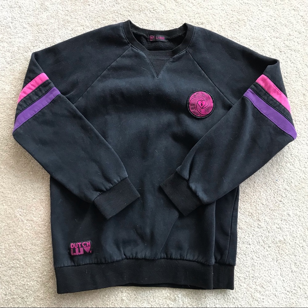 Dutch Bros black pink and purple sweater